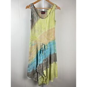 Barbara Lesser Midi Dress Tie Dye Multicolor Sleeveless Boho Hippie Womens Small